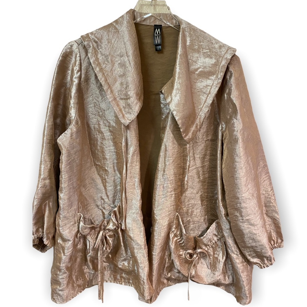 GOLD SHIMMER BAGGY CASUAL SHEEK BLAZER PUFFY POCKETS MARLAWYNNE LARGE OVERSIZED
